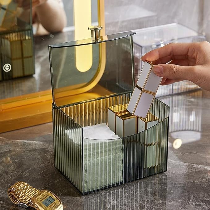 2-Grid Cotton Swab Ball Qtip Holder Dispenser with Lid,Container Dispenser Box for Bathroom Home Storage Organization,Vanity Organizers and Storage