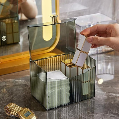 2-Grid Cotton Swab Ball Qtip Holder Dispenser with Lid,Container Dispenser Box for Bathroom Home Storage Organization,Vanity Organizers and Storage