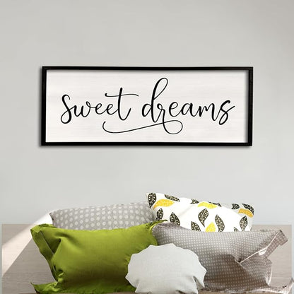 comurdyo Sweet Dreams Wall Decor Above Bed Sign 40" x 15" Master Bedroom Wooden Antique Framed Large Rustic Farmhouse Guest Room Beautiful Simple Hanging Plaque Over Bed Wall Art (Black)