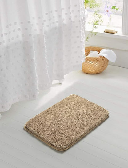 Suchtale Non Slip Bath Mat (20 x 32, Sand) Water Absorbent Soft Microfiber Shaggy Bathroom Rug Machine Washable Thick Plush Shower Mat