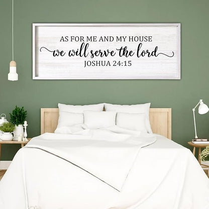 As For Me And My House We Will Serve The Lord Framed Wall Art, 40''×15'' Positive Religious Rustic Bible Verse for Christian God Jesus Christ Prayer, Vintage Horizontal Holy Catholic Scripture Decor