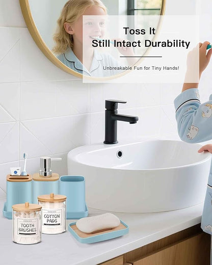 Bathroom Accessories Set,Blue Bathroom Set,24 Pieces Bathroom Accessory Set with Shower Curtain,Trash Can for Bathroom Accessories Décor and Home Gifts