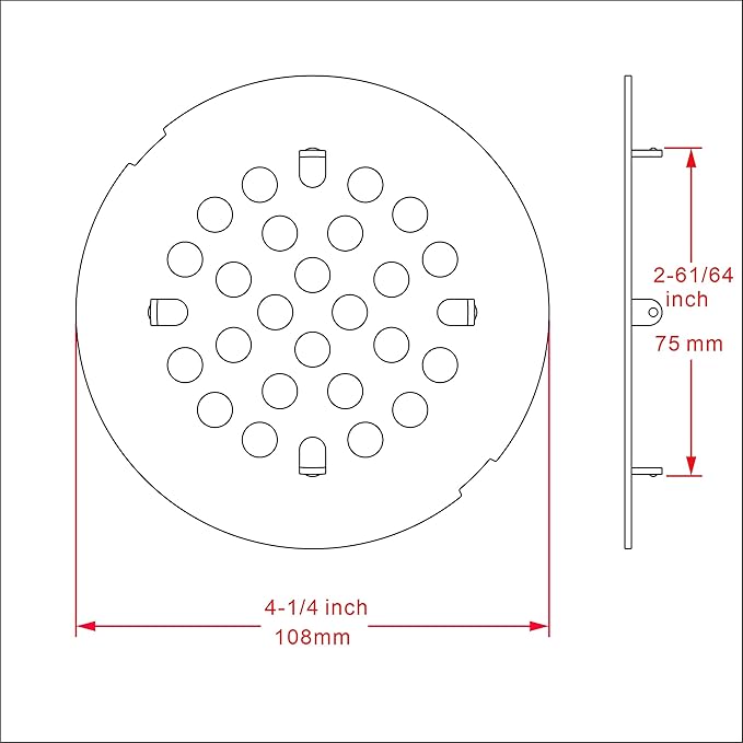 rrajj 4-1/4 (4.25) Inch(108mm) Round Snap-in Shower Floor Drain Cover Replacement Cover (Black)