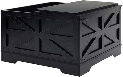 Black Coffee Table with Storage, Cocktail Table with Hinged Lift Top, Farmhouse Square Wood Center Table with Large Hidden Storage Compartment for Living Room, Square Coffee Table, Metal Edges Decor