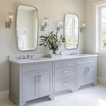 ANDY STAR Brushed Nickel Bathroom Mirror, Large 24x36’’ Brushed Nickel Metal Framed Oblong Wall Mirror, Modern Nickel Oval Vanity Mirror