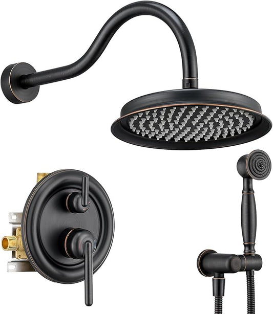 Rainfall Shower System 9 inch Antique Bathroom Luxury Rain Mixer Shower Combo Set with Vintage Handheld Shower Wall Mounted Shower Faucet Set Rough-in Valve and Trim Included Oil Rubbed Bronze