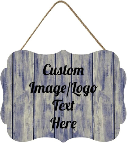 Personalized Wooden Welcome Sign Front Door Decor Home Sign Customized Image/Text Hanging Farmhouse Decorations for Home Office 11.2 * 8 Inch