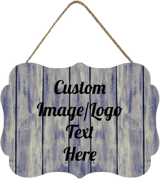 Personalized Wooden Welcome Sign Front Door Decor Home Sign Customized Image/Text Hanging Farmhouse Decorations for Home Office 11.2 * 8 Inch