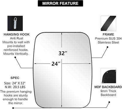 ANDY STAR Oval Bathroom Mirror, 24x32’’ Matte Black Metal Frame Oblong Mirror for Bathroom, Modern Black Oval Bathroom Mirror for Over Sink, Hangs Horizontal or Vertical