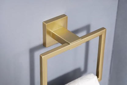 10-Piece Bathroom Hardware Set - Brushed Gold SUS304 Stainless Steel Wall-Mounted Towel Bar, Holder & Racks, 23.6 Inch