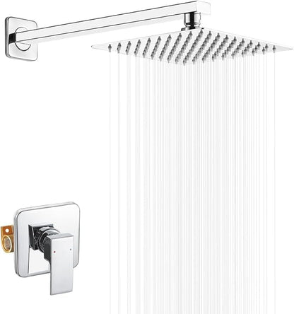 Polished Chrome Shower Faucet Set Bathroom Luxury Rainfall Shower System with Rain Shower Head Single Function Shower Trim Kit with Rough-in Valve