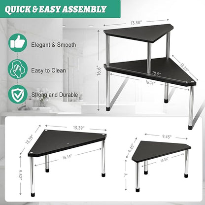 Weenson Bathroom Counter Organizer Over Sink for Toiletries, Makeup, Kitchen Countertop Organizer Spice Rack for Salt, 2-Tier Corner Counter Shelf for Coffee Area Storage Dresser Table(Black)