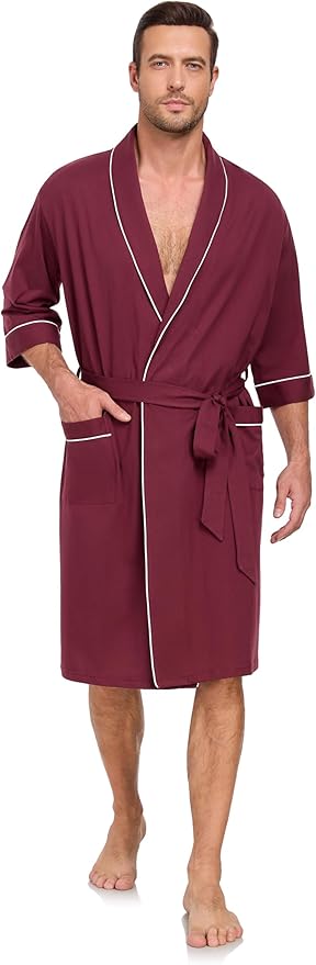 COLORFULLEAF Men's Bathrobes 100% Cotton Soft Comfort Breathable Short Sleeve Summer Kimono Mens Lightweight Robe