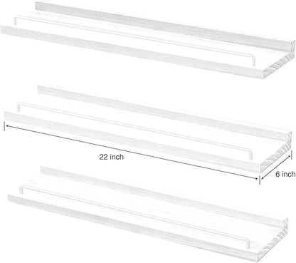 22 inches Long Floating Shelves, Bathroom Decor Shelves Over Toilet, Farmhouse Wall Shelves for Living Room, Bedroom, Picture Frames, Plants, Kitchen, Set of 3 (White)
