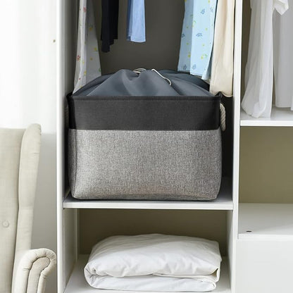 TheWarmHome Organization and Storage Basket for Shelves - 20x16x14 inch Jumbo 3 Pack Collapsible Storage Bins for Organizing, Fabric Storage Cubes for Organizer Gift Toy Closet (Black & Grey)