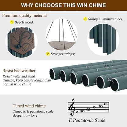Sympathy Wind Chimes Outdoor Deep Tone,36Inch Melody Wind Chimes Large with 6 Heavy Tubes Tuned Bass Tone,Memorial Windchimes Personalized for Mother Father,Garden Decor Chime,Forest Green
