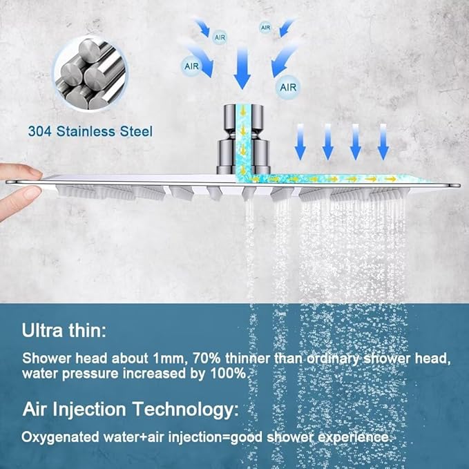 POP SANITARYWARE Single Function Shower Trim Kit with Rough-in Valve, Bathroom Rain Shower Set Bath Rainfall Shower Faucet System with Square Stainless Steel Metal Showerhead, Polished Chrome