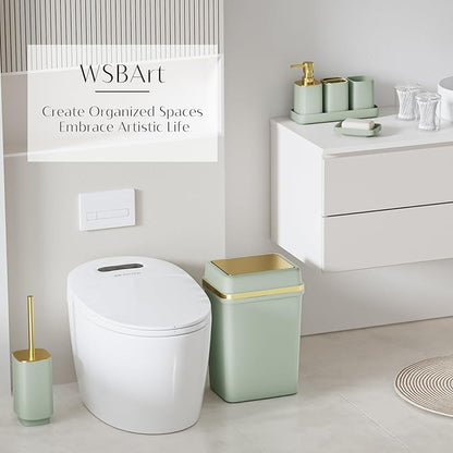 9PCS Bathroom Accessory Set, Green Bathroom Set with Large-Capacity 4 Gallon Trash Can, Bathroom Accessories Set Complete, Toothbrush Holder, Soap Dispenser, Toilet Brush, Bathroom Decor