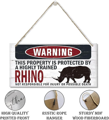 Warning Sign, Bhino Warning Wood Plaque Sign, Funny Door Signs, Decorative Wood Hanging Suspension Plaque, Farmhouse Wooden Wall Decor, Outdoor Hanging Wooden Signs