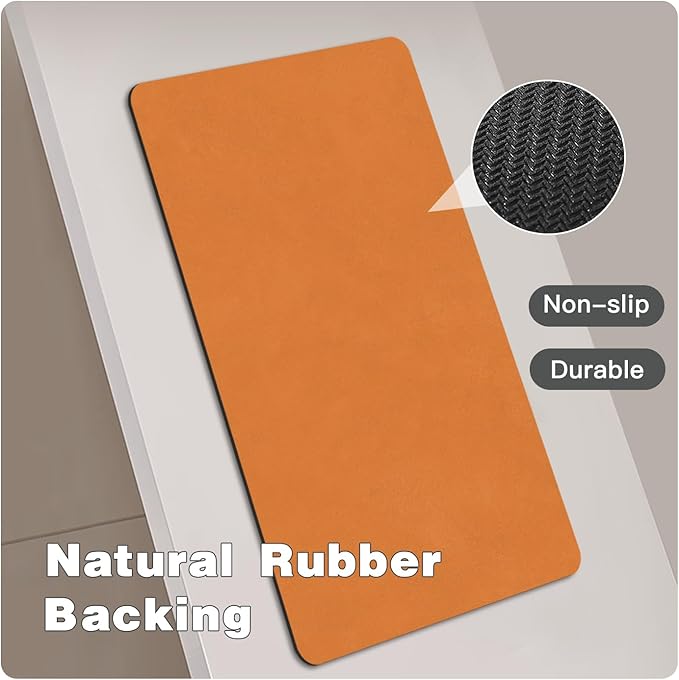 Bathroom Mat Quick Dry, Bathroom Rugs Non Slip Washable Thin Absorbent Bath Mat Fits Under Door Bathroom Floor Mat Perfect for Bath, Shower, or Sink 24"x36" Orange