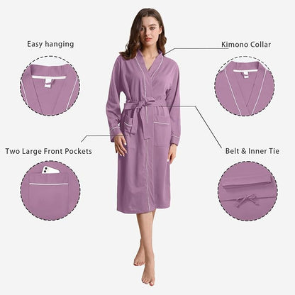 Womens Kimono Robe Lightweight Soft Bathrobe Sleepwear Loungewear with Pockets