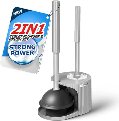 2 in 1 Toilet Plunger and Brush Set，Extended Handle Plunger，Toilet Bowl Brush Plunger Set,Bathroom Cleaning Tools ，Toilet Brush Plunger Combo，Cleaning Brush，Dark Grey