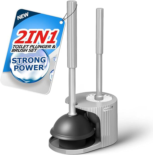 2 in 1 Toilet Plunger and Brush Set，Extended Handle Plunger，Toilet Bowl Brush Plunger Set,Bathroom Cleaning Tools ，Toilet Brush Plunger Combo，Cleaning Brush，Dark Grey