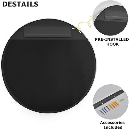 24 Inch Round Bathroom Mirror - Wall Mounted Circle Mirror with Metal Frame, Modern Mirror Suitable for Bathroom, Vanity, Entryway, Living Room, Wall Decor,Silver