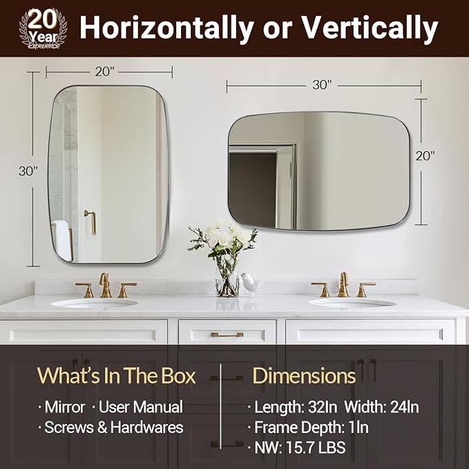 ANDY STAR Oval Mirror for Bathroom, 20x30 Polished Chrome Oblong Bathroom Mirror for Vanity with Stainless Steel Metal Frame, Modern Anti Rust Wall Mounted