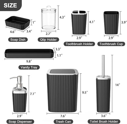 Umimile Black Bathroom Accessories Set, 9-Piece Bathroom Set with Toothbrush Holder, Toothbrush Cup, Soap Dispenser, Soap Dish, Vanity Tray, Toilet Brush Holder, Qtip Holder and Trash Can