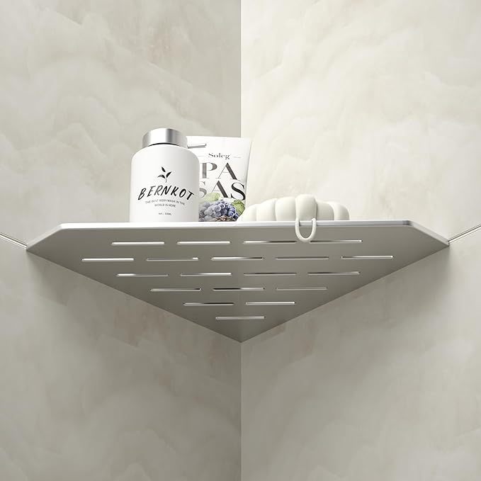 Corner Shower Shelf 10" Brushed 304 Stainless Steel Pentagonal Heavy Duty Floating Corner Sheves Slot Design Recessed Bathroom Shelf for Tiled Wall 2 Pack, No Drilling Needed