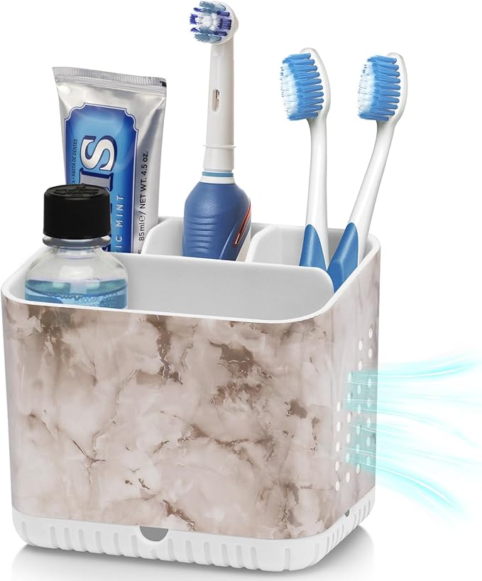 Toothbrush Holders for Bathrooms, Kids Electric Toothbrush and Toothpaste Holder, Toothbrush Caddy Organizer, 4 Slots Tooth Brushing Stand for Bathroom Organizer Countertop (White Marble)