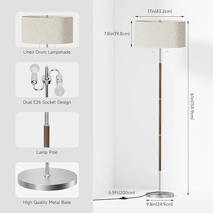 2-Light Floor Lamp, Mid Century Floor Lamp with Beige Lampshade, Standing Lamp Tall Lamp for Living Room Bedroom, 3 Color Temperatures 9W Bulb Include