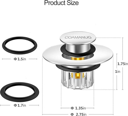 Bathtub Stopper | Shower Drain Hair Catcher, Pop-up Tub Stopper with Strainer | Pop-up bathtub drain plug | Drai Protector for 1-1/2 to 1-3/4" Bath Drain Hole