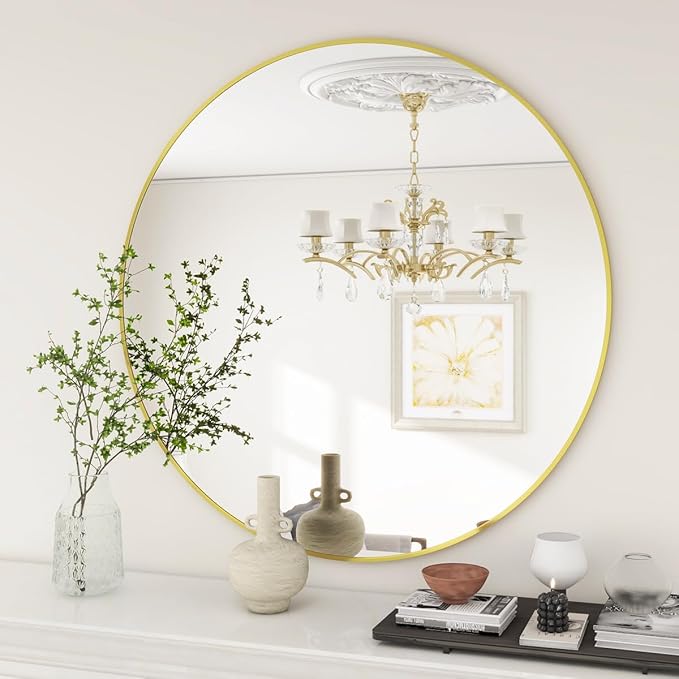 BEAUTYPEAK 20 Inch Round Mirror, Metal Frame Circle Mirror, Wall Mounted for Entryway, Bathroom, Vanity, Living Room, Gold