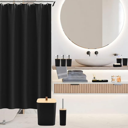 Bathroom Sets with Shower Curtain and Rugs, 27PCS Black Bathroom Accessories Set with Trash Can, Black Shower Curtain Set, No Slip Super Absorbent Bathroom Rugs
