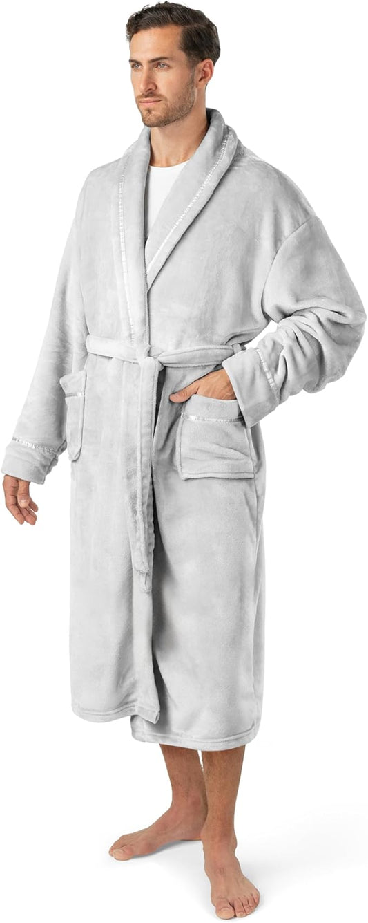 PAVILIA Mens Soft Robe | Warm Fleece Robes for Men, Soft Spa Bathrobe with Shawl Collar and Pockets