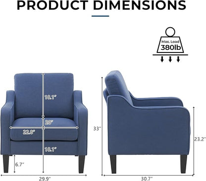 VINGLI Modern Accent Chairs Set of 2, Blue Living Room Chairs Comfy Armchair for Bedroom, Upholstered Sofa Chair Reading Chair for Small Spaces, Apartment, Waiting Room