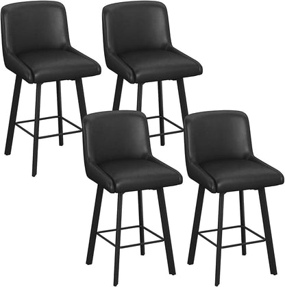 Swivel Bar Stools, 26''H Upholstered Barstools with Backs, Modern Counter Height Bar Stool Chairs for Kitchen Island, Metal Legs (Black- Faux Leather, Set of 4-26" H)