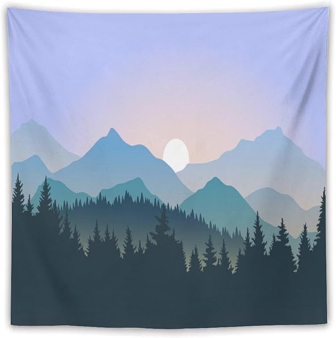 HZOHNAGO Mountain Tapestry Forest Mountain Sunrise Pattern Printed Wall Tapestry Wall Hanging for Bedroom Living Room Dorm 60" W x 60" H