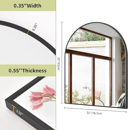 BEAUTYPEAK 31"x32" Arch Bathroom Mirror, Wall Mounted Vanity Metal Frame Mirror for Bedroom, Entryway, Living Room, Black