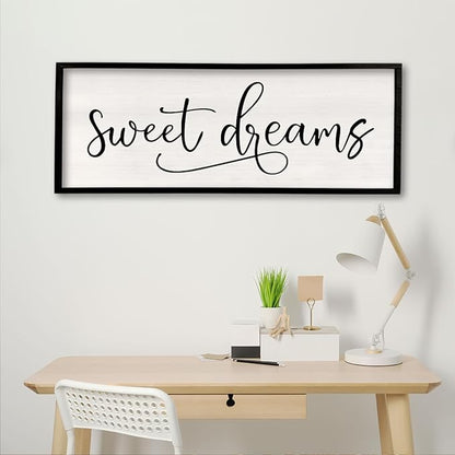 comurdyo Sweet Dreams Wall Decor Above Bed Sign 40" x 15" Master Bedroom Wooden Antique Framed Large Rustic Farmhouse Guest Room Beautiful Simple Hanging Plaque Over Bed Wall Art (Black)