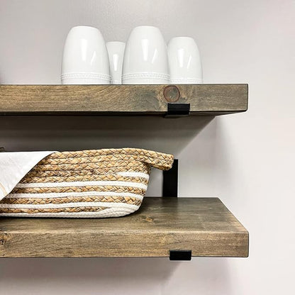 Rustic Shelves with J-Brackets Set of 2, Industrial Shelf, Kitchen Shelves, Solid Wood, Decorative Wall Storage, Heavy Duty, URBANDI (Grey, 12Wx10D)