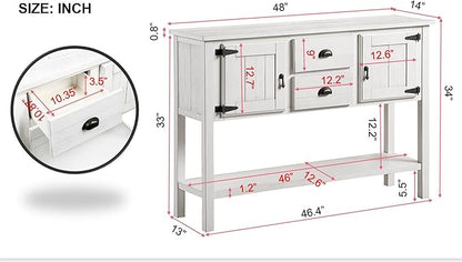Solid Wood Farmhouse Console Table,Sofa Table with Storage Drawers and Shelves,Entryway Table for Entry Hallway Foyer Sofa Side Table,Fully Assembled (48" Antique White)