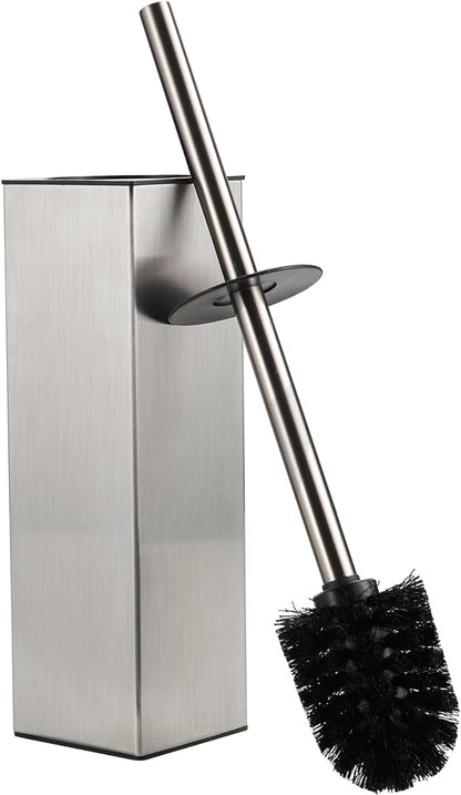 BGL Square Toilet Brush with Holder,Stainless Steel Rubber Painted Toilet Bowl Brush and Holder for Bathroom,2 Cleaner Brush Heads,Brushed Nickel