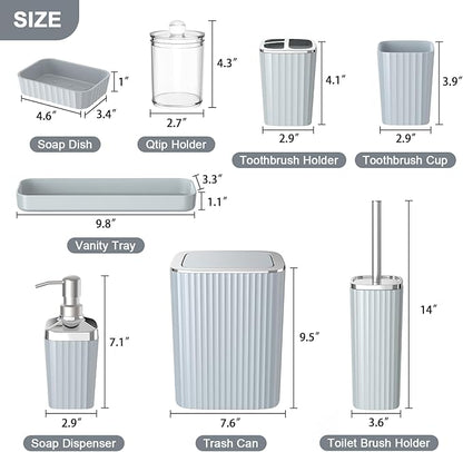 Umimile Grey Bathroom Accessories Set, 9-Piece Bathroom Set with Toothbrush Holder, Toothbrush Cup, Soap Dispenser, Soap Dish, Vanity Tray, Toilet Brush Holder, Qtip Holder and Trash Can