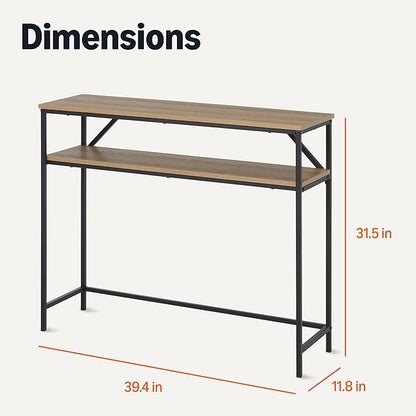 Amazon Basics Rectangular Console Table with Storage Shelf, Steel Frame, 39x31x11.8 in, Oak Finish