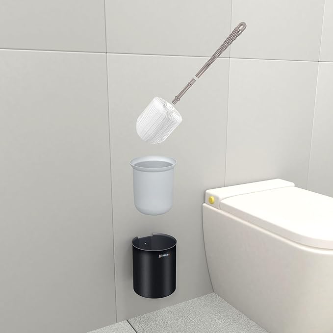Toilet Brush and Holder Set, Bathroom Cleaner Brush Set with Light Brush Handle, Soft Bristle, Corrosion Resistant Holder, Wall Mounted/Floor Standing