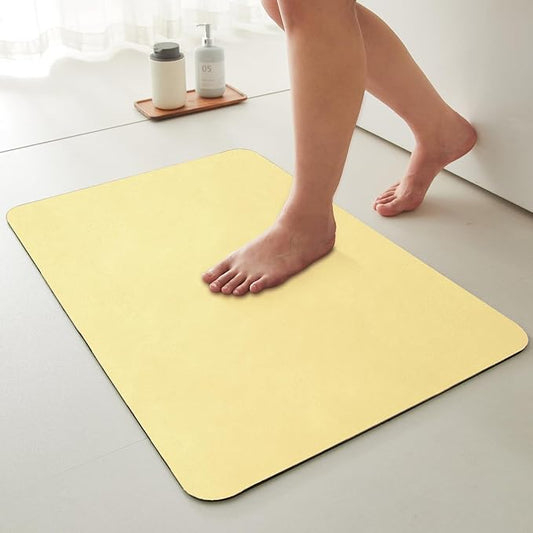 Bathroom Mat Quick Dry, Bathroom Rugs Non Slip Washable Thin Absorbent Bath Mat Fits Under Door Bathroom Floor Mat Perfect for Bath, Shower, or Sink 24"x36" Light Yellow
