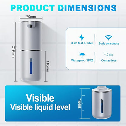 Automatic Liquid Soap Dispenser,380ml Wall Mount Touchless 4 Gear Adjustable Electric Liquid Soap Dispenser,USB Rechargeable with Sensor for Bathroom,Kitchen,Office